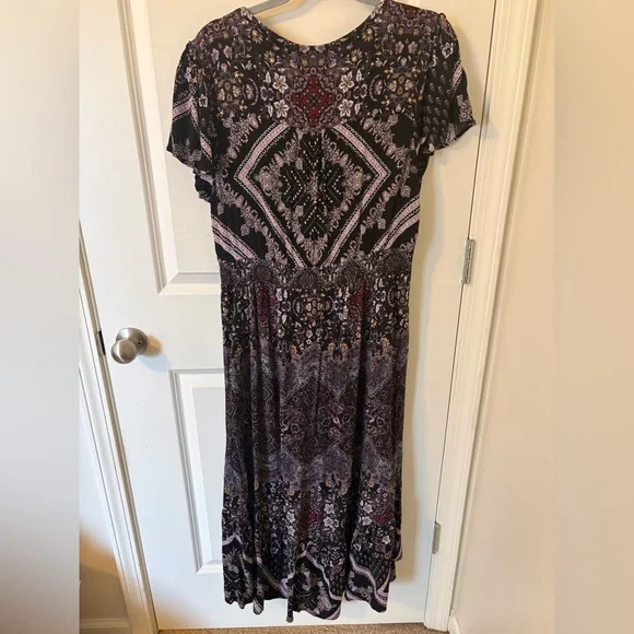 Whimsy goth XL Boho Maxi Dress Floral Paisley Black Purple Spring Festival Flowy - Picture 8 of 8